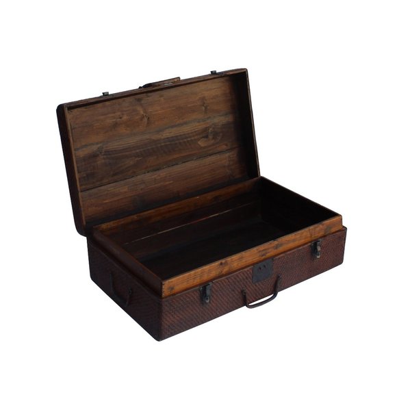 Asian Vintage Brown Stain Rattan Wood Luggage Truck Box cs5882
